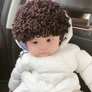 2022新款纯手工婴幼儿宝宝假发帽男女童秋冬季加厚针织卷发毛线帽