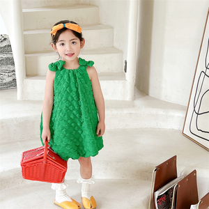 女童吊带背心裙夏季洋气时髦裙子女宝宝无袖连衣裙夏装绿色公主裙