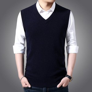 青年男士 6.5%羊毛针织背心V领韩版坎肩修身毛线马甲纯色无袖毛衣