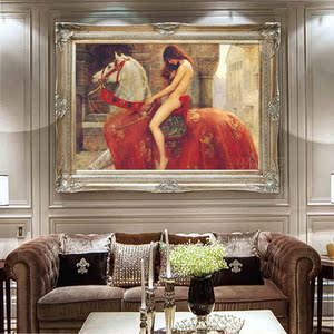 欧式人物油画 马背上的godiva夫人女人别墅挂画 客厅玄关装饰画