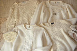 1.21特价白色钉珠毛衣 古着vintage重工羊毛兔毛针织套头冬季仙女