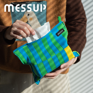 Messup原创纸巾袋中古创意餐巾抽纸巾套包彩色针织几何毛线纸巾盒