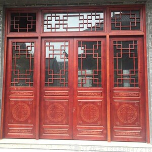 定制东阳木雕新中式仿古花格门窗隔断实木门雕花门木格窗背景墙屏