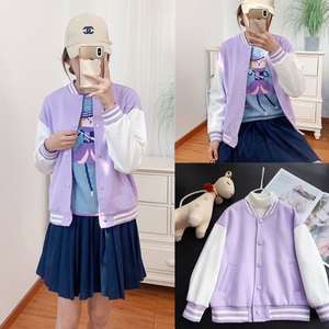 外贸原单 女童秋装紫色拼色棒球服休闲外套 时尚洋气上衣 中大童