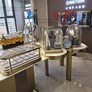 新款高端珠宝展柜定制钻石项链手表桌面展示柜圆形组合玻璃柜台