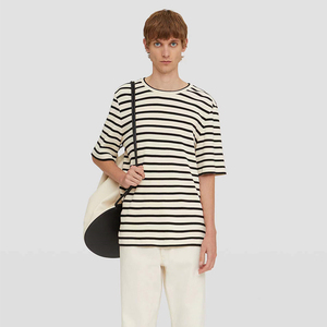 jil sander 沈梦晨同款 黑白横条纹背后贴布字母 男女圆领短袖t恤