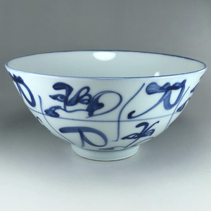 景德镇陶瓷古窑青花瓷手绘刀字茶花饭碗6.5英寸单个中式复古面碗