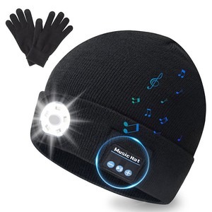 秋冬天跑步装备听歌神器LED照明蓝牙音乐耳机可通话保暖头灯帽子