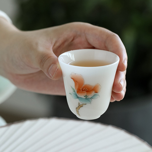 德化玉瓷上釉品茗茶杯陶瓷主人杯单杯功夫茶杯羊脂玉白手绘小茶杯