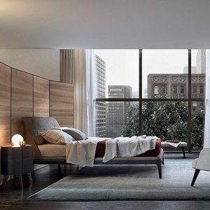 poliform#kelly意式极简实木床框架主卧科技棉麻布皮艺定制双人床