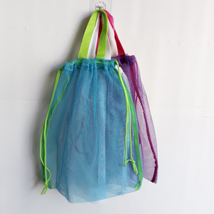 出口彩色透明网纱环保袋便携手提抽绳购物袋沙滩收纳夏季尼龙袋子