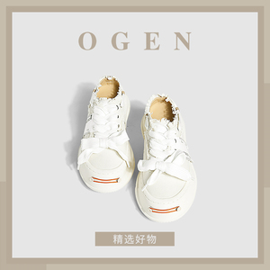 日本ULOVAZN~白色小众设计女开口笑帆布鞋厚底百搭板鞋韩版大头鞋