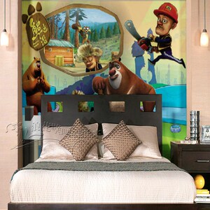 大型壁画墙纸 儿童电视沙发背景墙布 卧室壁纸 卡通熊