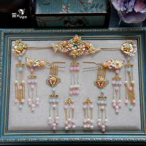 新娘古装头饰秀禾服旗袍配饰中式凤冠步摇套装结婚头饰礼服发饰品