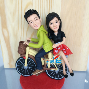 单车软陶人偶照片定制真人公仔创意结婚礼礼品定制双人情侣自行车