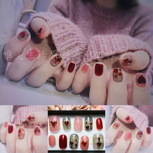 透明红系列爱心黑丝高颜值甲片美甲定制手工假指甲成品光疗dd75