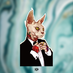 tlp反光车贴 无毛猫斯芬克斯猫拟人教父大佬纹身笔记本贴行李箱贴