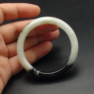 南阳独山玉独玉水墨黑白料52mm圈口手镯玉镯子手环53mm
