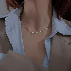 925纯银饰几何圆珠颈链锁骨链项链短款简约气质韩版INS风设计感女