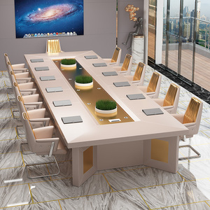大型会议桌椅组合长桌简约现代轻奢高档会议室办公工作台20人定制