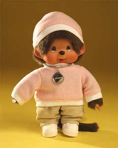 【香港代购日本正版】monchhichi蒙奇奇萌趣趣粉色帽子卫衣女孩