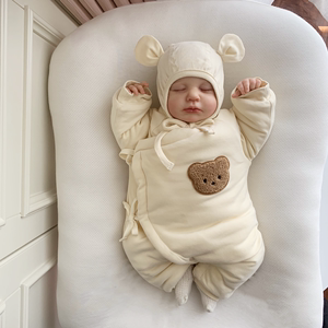 Roubaby新生婴儿宝宝冬款棉服小熊斜襟系带连体衣小和服棉袄哈衣