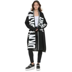 美国代购DKNY正品2023新款秋冬季中长款加厚毛衣女士开衫披肩外套