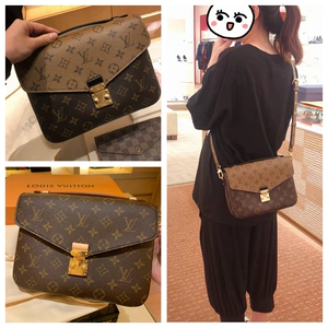 lv/路易威登女包 pochette metis拼色邮差包老花翻盖斜挎包m44875