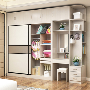 推拉门衣柜简约现代卧室多层板小户型免漆板家用柜子实木板式衣橱