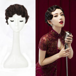 复古手推波纹刘海真人发假发女大上海怀旧民国波浪短卷发全头套式