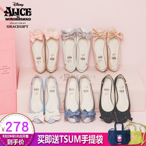 grace gift迪士尼爱丽丝甜美蝴蝶结平底鞋女休闲单鞋舒适度假鞋