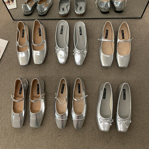 银色单鞋法式芭蕾舞鞋子女新款2024年爆款凉拖玛丽珍包头半拖凉鞋