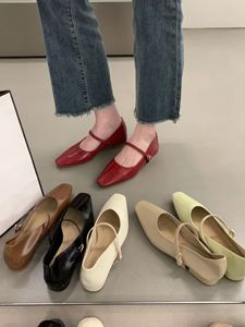 低跟红色晚晚鞋玛丽珍单鞋仙女鞋子2024年新款春夏季韩版芭蕾舞鞋