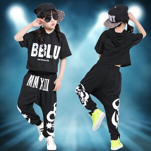 夏季新款男童嘻哈街舞套装鬼步舞衣服女孩爵士舞服装儿童演出表演