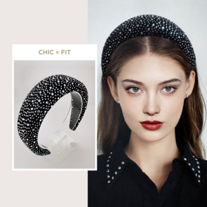 2021秋冬加厚高顶迷人星点水钻天鹅绒丝绒发箍头箍发饰配饰