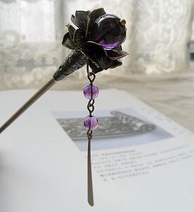 全新 水陌清寒 幽静紫水晶发簪 古典古装手工簪子汉服旗