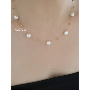 法式小众满天星珍珠项链女简约时髦高级感精致珠珠钛钢短款锁骨链