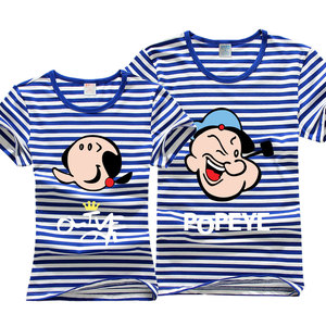 大力水手奥利弗头像印花80后圆领海军海魂衫蓝白条纹短袖t恤半袖