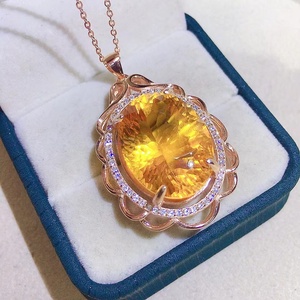 天然巴西暴力黄黄水晶吊坠大颗粒大气豪华洋气财运水晶s925银镶嵌