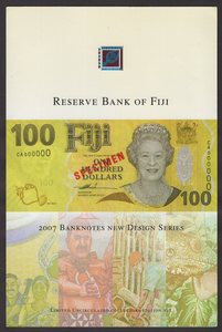 斐济2007年2 5 10 20 50 100元6张全套女王钞 全同号 无47 带册