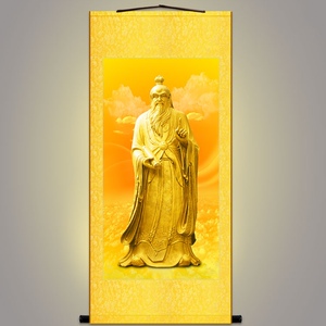 老子挂画画像人物画 道家书房竖版装饰画 已装裱绢布画卷轴画定制