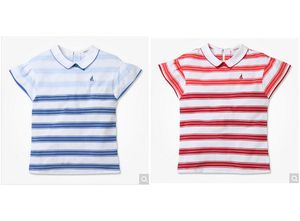 【夏款现货】韩国童装 bean pole 女童两色翻领条纹短袖T恤