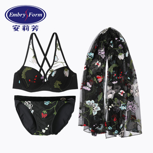 19安莉芳新款女士分体泳衣蕾丝比基尼沙滩巾泳装3件套es0979-1699