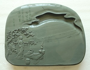 凯利洮砚----才女文姬 八十年代开采水泉湾老坑水纹料 包进海雕刻