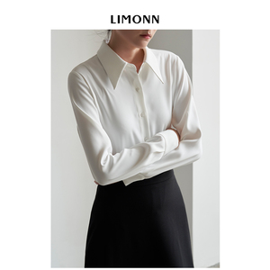 LIMONN垂感尖领气质通勤面试职业白色长袖衬衫女设计感小众新品