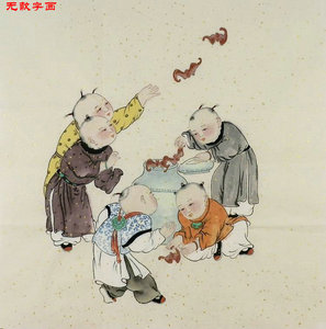 手绘字画装饰书画热销yh092819四尺斗方无款国画人物画童子百子图