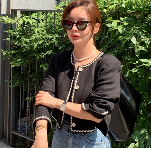 韩国正品女装代购 RIBBONTIE 2022夏款包边小香风黑色短外套