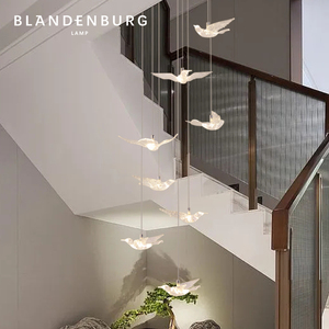 小鸟吊灯简约创意设计感轻奢复式楼灯意式高级别墅旋转楼梯装饰灯