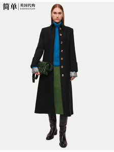 Jigsaw英国代购女装 法式复古金色单排扣黑色羊毛大衣外套女秋冬