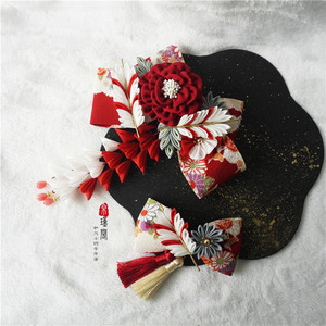 帛瑾阁日系手工边夹和服细工花发夹流苏盘发和风花魁头饰发夹新品